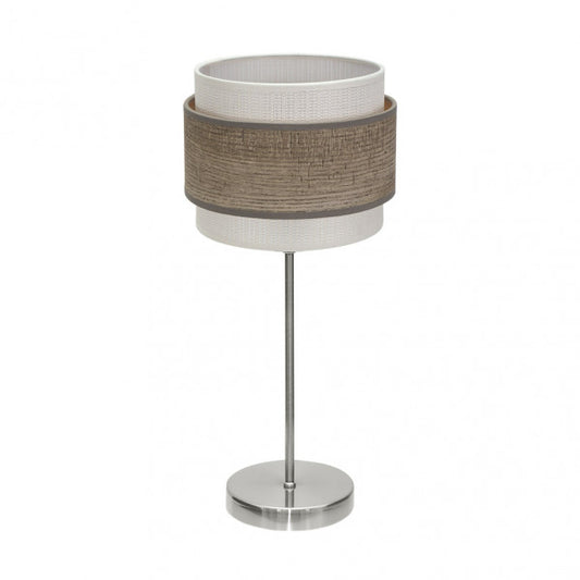 Lámpara de mesa sobremesa Myriam en níquel y madera gris de Abrila, diseño moderno de iluminación interior doméstica con base metálica y textil, código 177671083.