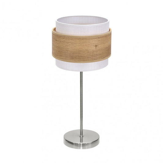 Lámpara de sobremesa Myriam en níquel y madera clara de Abrila, diseño contemporáneo moderno para iluminación interior doméstica, estilo ai2 con base metálica textil y pantalla elegante, código 177671085.