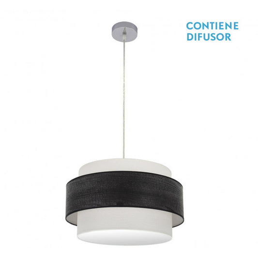 Colgante Myriam de Abrila con 2xE27 en acabado cromo y madera negra, diámetro 50cm, lámpara colgante moderna para iluminación interior y decoración del hogar doméstico, luz difusa en estilo textil y metal.