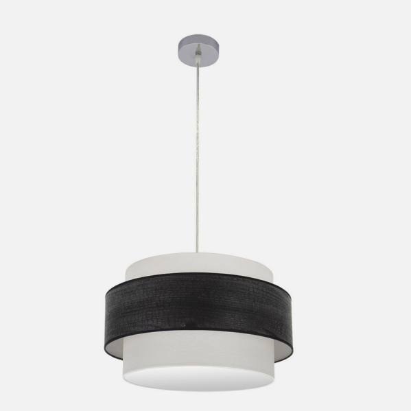 Lámpara colgante Myriam de Abrila con 2xE27 en acabado cromo y madera negra, diámetro 50cm, modelo 177695009, ideal para iluminación interior moderna y luz difusa en decoración del hogar.