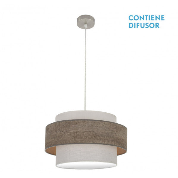 Colgante Myriam de níquel y madera gris de 50 cm de Abrila, lámpara moderna de iluminación interior para salón o dormitorio, diseño decorativo en metal y textil con estilo AI2 (177695083)