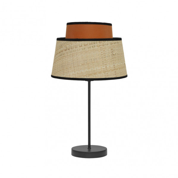 Lámpara de sobremesa Jia con base natural en calabaza y pantalla de metal textil, modelo 1xE14 de Abrila, diseño moderno para iluminación difusa en interiores domésticos, referencia 177771004.