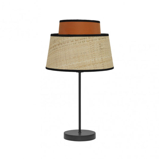 Lámpara de sobremesa Jia con base natural en calabaza y pantalla de metal textil, modelo 1xE14 de Abrila, diseño moderno para iluminación difusa en interiores domésticos, referencia 177771004.