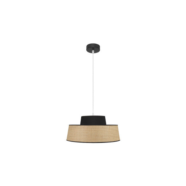 Colgante Jia moderno de Abrila en acabado natural y negro, diámetro 40 cm con casquillo E27 para iluminación difusa, ideal para decoración interior doméstica en metal y textil (ref. 177794009)