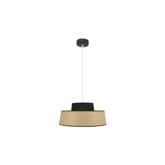 Colgante Jia moderno de Abrila en acabado natural y negro, diámetro 40 cm con casquillo E27 para iluminación difusa, ideal para decoración interior doméstica en metal y textil (ref. 177794009)