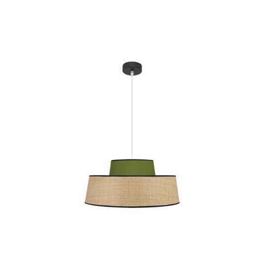 Colgante Jia moderno de Abrila en acabado natural y verde, diseño textil con 1 casquillo E27 para bombillas LED, altura 50cm, ideal para iluminación interior y decoración doméstica contemporánea.