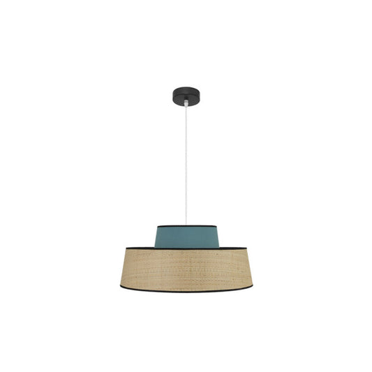 Lámpara colgante Jia de Abrila en acabado natural y turquesa, diseño moderno de 50 cm con estructura de metal textil, ideal para iluminación interior del hogar y decoración doméstica.