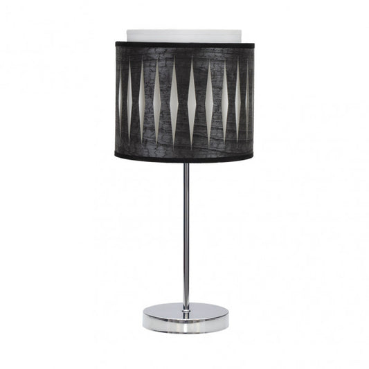 Lámpara de sobremesa Alexandra en cromo y madera negra de Abrila, diseño contemporáneo con toques étnicos para decoración interior moderna, iluminación funcional en metal y textil para uso doméstico, modelo 177871009.