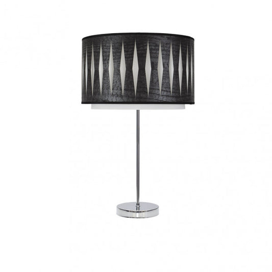 Lámpara de sobremesa Alto Alexandra en cromo y madera negra de Abrila, diseño étnico moderno con estructura de metal textil para iluminación interior y decoración doméstica, modelo 177871109.