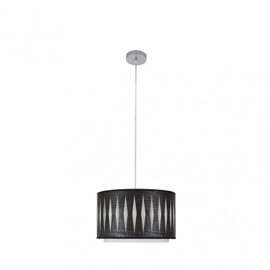 Colgante Alexandra de Abrila en cromo y madera negra, lámpara colgante de 30 cm con diseño étnico moderno para decoración interior doméstica, estilo textil y metal AI2.