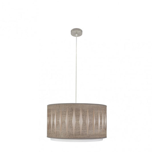 Colgante Alexandra de níquel y madera gris de 40 cm, lámpara etnica moderna de Abrila para iluminación interior y decoración doméstica en estilo textil y metal.