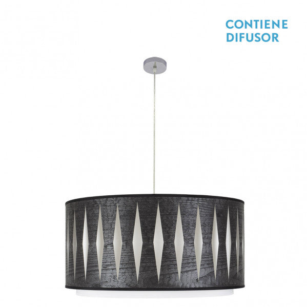 Colgante Alexandra en cromo y madera negra de 60 cm, lámpara colgante moderna de Abrila con diseño étnico para iluminación de interiores, referencia 177896009