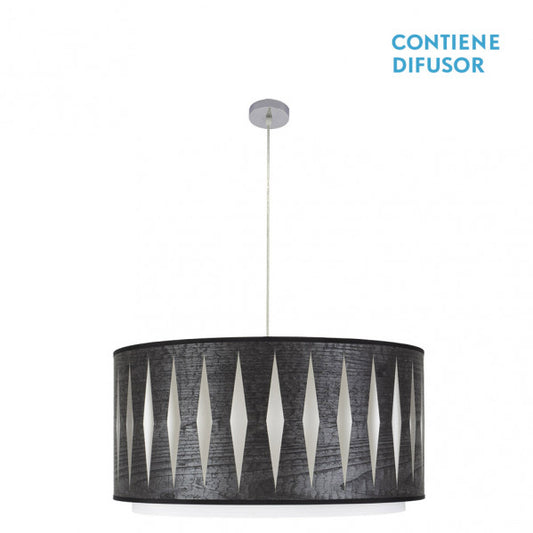 Colgante Alexandra en cromo y madera negra de 60 cm, lámpara colgante moderna de Abrila con diseño étnico para iluminación de interiores, referencia 177896009