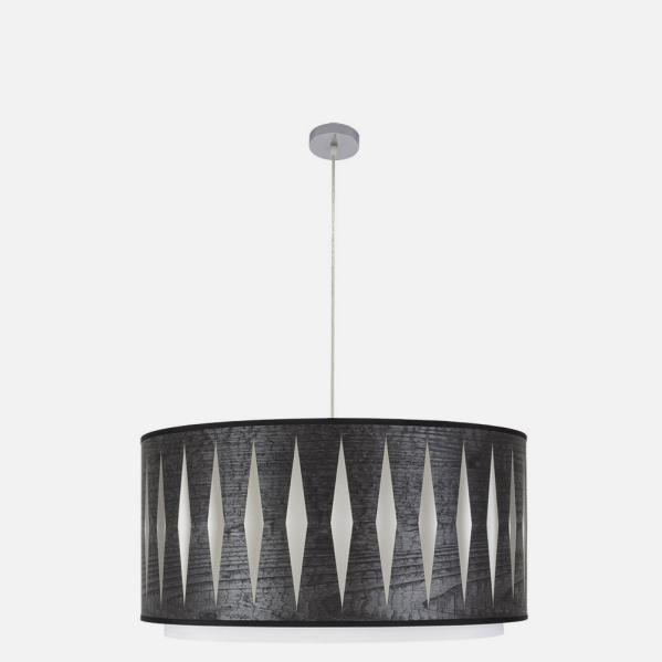 Colgante Alexandra en cromo y madera negra de 60 cm de Abrila, lámpara colgante moderna con diseño étnico para iluminación interior y decoración doméstica en metal y textil, modelo 177896009.