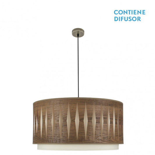 Lámpara colgante Alexandra de Abrila en cuero y madera oscura, diseño moderno étnico de 60 cm con 3 casquillos E27, ideal para decoración interior doméstica (ref. 177896084)