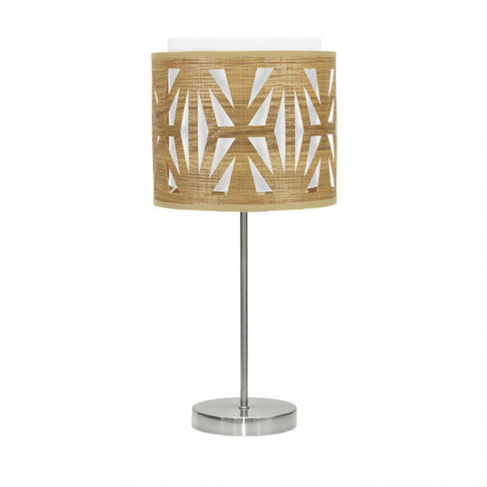 Lámpara de sobremesa Katerina en níquel y madera clara de Abrila, diseño moderno con luz difusa E14 para decoración interior doméstica, estilo textil y metal, referencia 177971085.