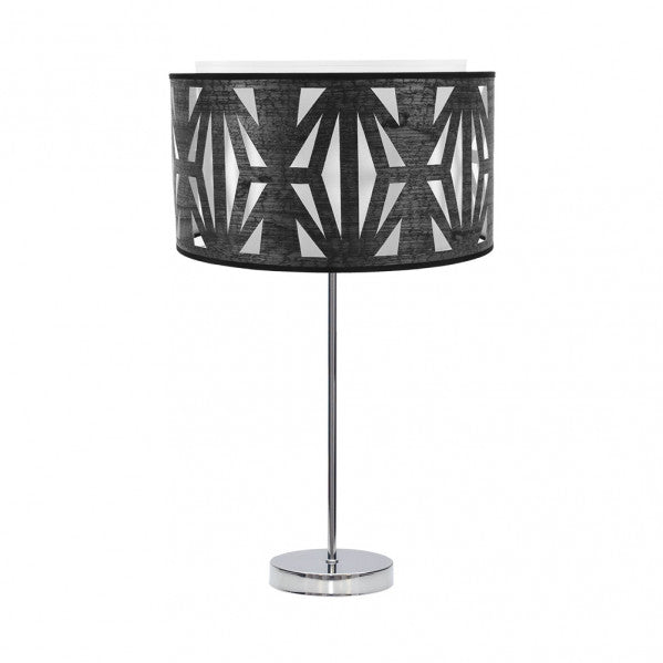 Lámpara sobremesa Katerina de Abrila en alto cromo y madera negra, diseño contemporáneo moderno para iluminación interior doméstica, con base de metal y pantalla textil, ideal para decoración hogareña.