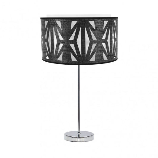 Lámpara sobremesa Katerina de Abrila en alto cromo y madera negra, diseño contemporáneo moderno para iluminación interior doméstica, con base de metal y pantalla textil, ideal para decoración hogareña.