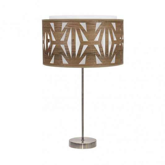Lámpara sobremesa Alto Katerina de Abrila con base en cuero y madera oscura, diseño moderno para iluminación interior LED compatible, ideal para decoración doméstica con detalles en metal y textil, modelo 177971184.
