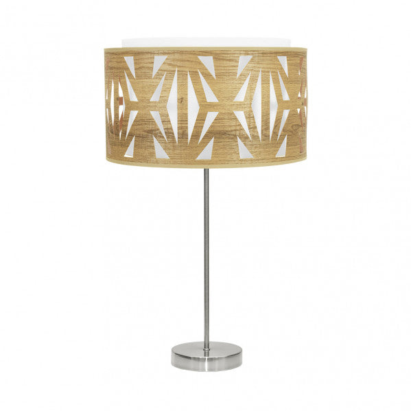 Lámpara de sobremesa Katerina de Abrila en níquel alto y madera clara, diseño moderno con luz difusa E27 y pantalla de metal textil, ideal para decoración interior doméstica (modelo 177971185)