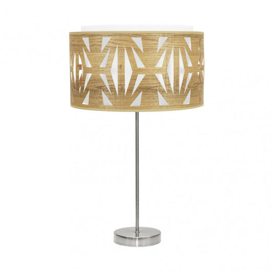 Lámpara de sobremesa Katerina de Abrila en níquel alto y madera clara, diseño moderno con luz difusa E27 y pantalla de metal textil, ideal para decoración interior doméstica (modelo 177971185)