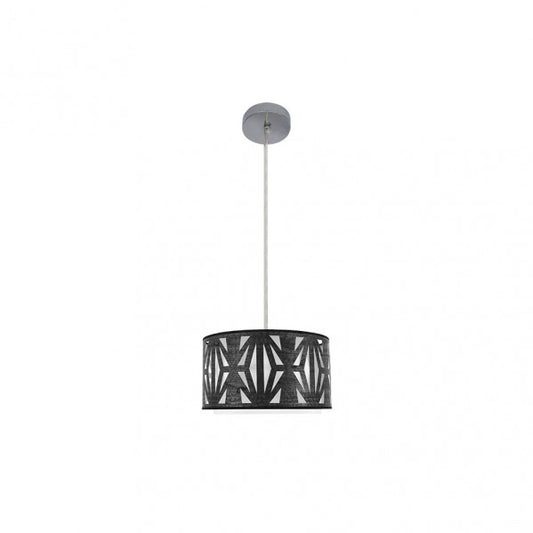 Colgante Katerina de Abrila en cromo y madera negra, diseño moderno de 30 cm con casquillo E27 para iluminación interior doméstica y decoración textil-metal.