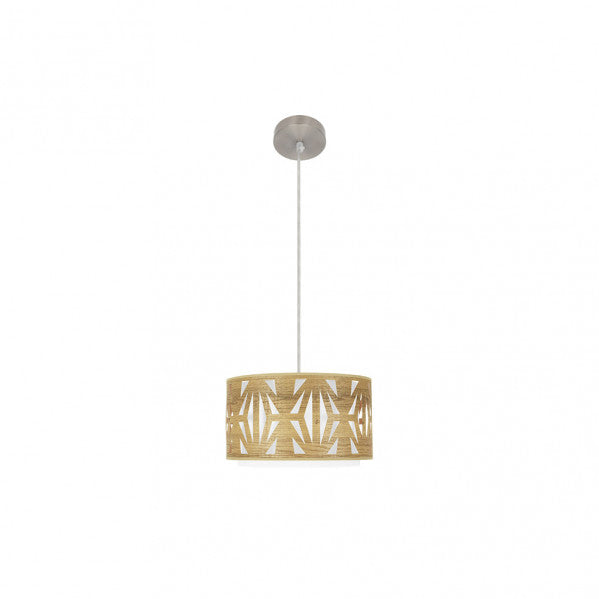 Colgante Katerina en níquel y madera clara de 30 cm, lámpara de iluminación interior moderna Abrila con casquillo E27 para decoración doméstica, diseño minimalista estilo AI2 en metal y textil.