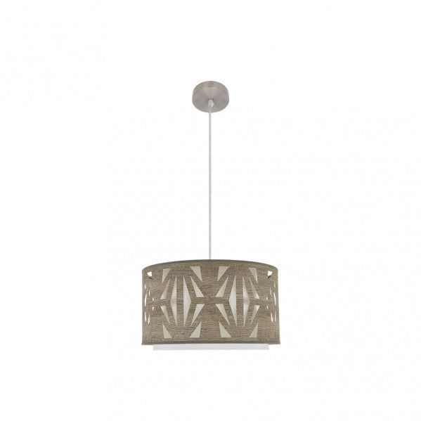 Colgante Katerina de Abrila en níquel y madera gris, diseño moderno de 40x1 cm con 1xE27 para iluminación interior difusa, ideal para decoración del hogar con toques textil y metal.