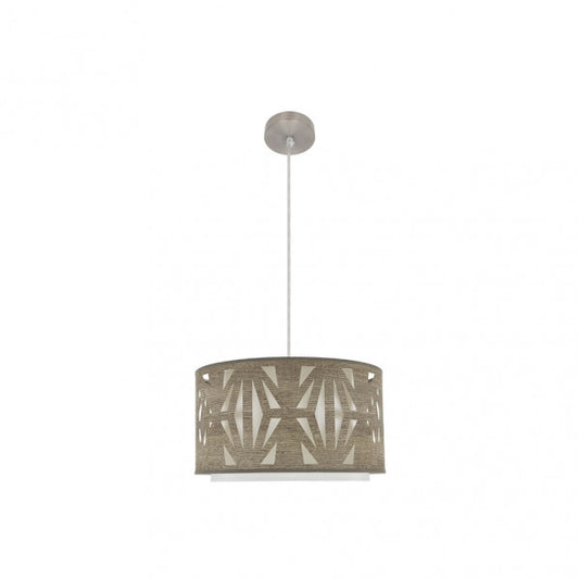 Colgante Katerina de Abrila en níquel y madera gris, diseño moderno de 40x1 cm con 1xE27 para iluminación interior difusa, ideal para decoración del hogar con toques textil y metal.