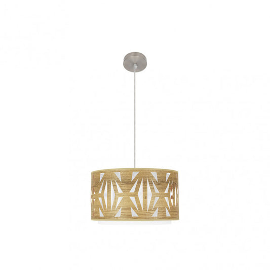 Colgante Katerina en níquel y madera clara de 40 cm, lámpara moderna de Abrila con iluminación difusa para decoración interior doméstica, diseño minimalista en metal y textil.