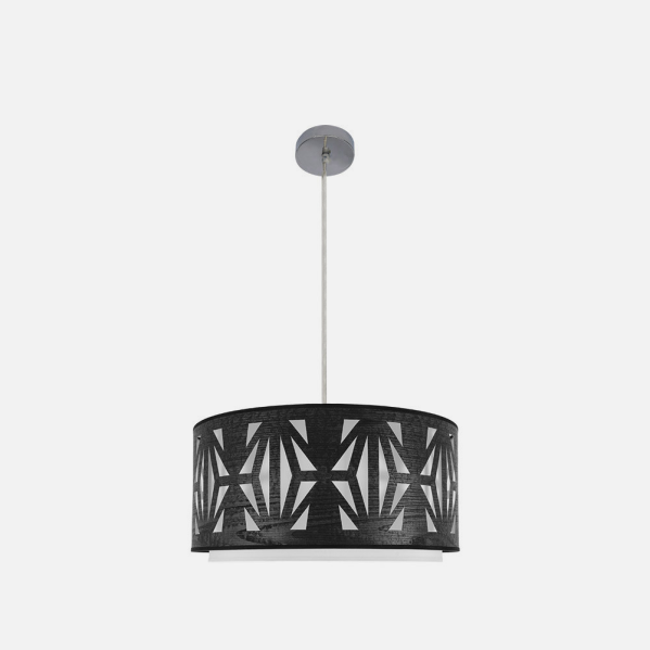 Lámpara colgante Katerina de Abrila en cromo y madera negra, diseño moderno 50x50 cm con 2xE27 para interiores domésticos, ideal para decoración contemporánea en metal y textil.