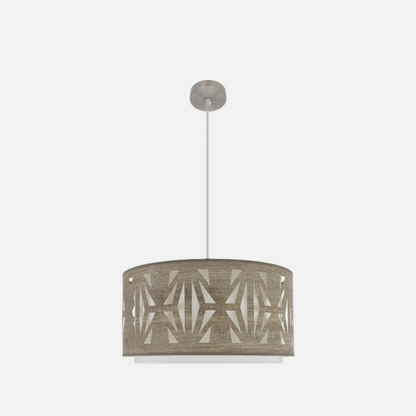 Colgante Katerina de Abrila con 2xE27 en níquel y madera gris, diámetro 50cm, lámpara moderna para decoración interior doméstica con luz difusa y diseño textil en metal.