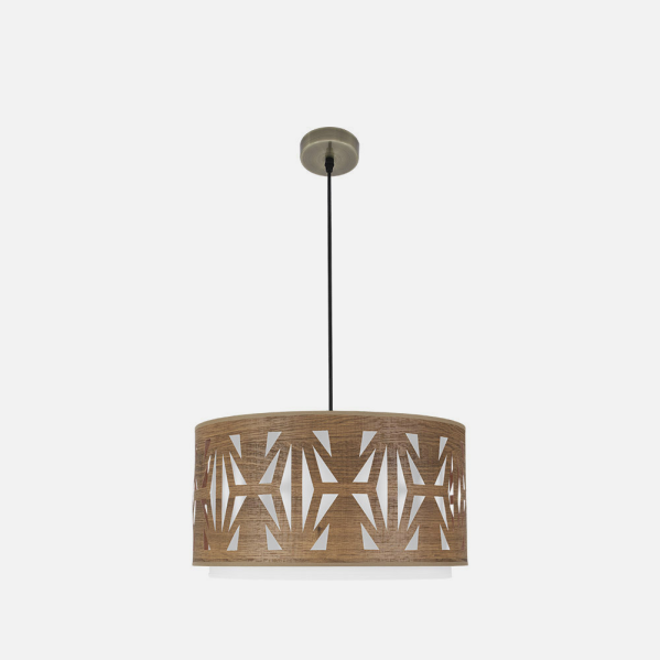 Colgante Katerina de Abrila en cuero y madera oscura, 50 cm, diseño moderno de iluminación interior con luz difusa, ideal para decoración doméstica (código 177995084).