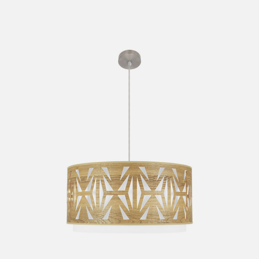 Colgante Katerina de Abrila en níquel y madera clara, lámpara colgante moderna de 60 cm con 3 casquillos E27 para iluminación interior general, diseño doméstico con metal y textil, referencia 177996085.