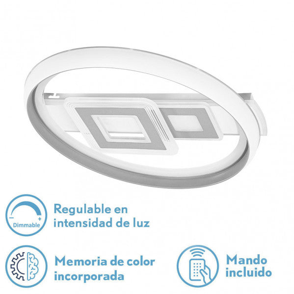Plafon LED Sucre 80W de Abrila en acabado blanco y gris, regulable de 3000K a 6500K, ideal para iluminación interior doméstica moderna con diseño en metal y policarbonato, modelo 178290228.