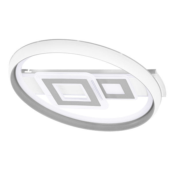 Plafon LED Sucre 80W de Abrila en acabado blanco y gris, regulable de 3000K a 6500K, ideal para iluminación interior doméstica moderna. Lámpara de techo fabricada en metal y policarbonato, modelo 178290228 con luz LED eficiente y diseño contemporáneo.