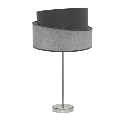 Modern table lamp Alto Hara in nickel and gray finish by Abrila, featuring a sleek metal base and textile shade for contemporary interior lighting and home decoration.