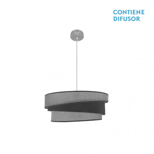 Colgante Hara de níquel gris de 50 cm de Abrila, lámpara moderna de iluminación interior en metal y textil para decoración doméstica