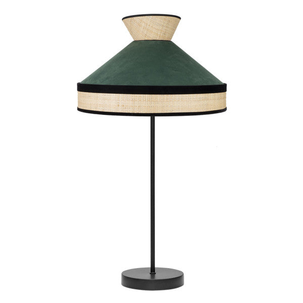Lámpara de sobremesa Fabrizio de Abrila en acabado natural y verde, diseño moderno con base de metal y pantalla textil para luz difusa, ideal para iluminación doméstica y decoración interior, casquillo E27, modelo 179971106.