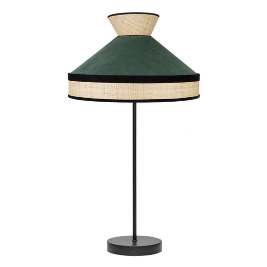 Lámpara de sobremesa Fabrizio de Abrila en acabado natural y verde, diseño moderno con base de metal y pantalla textil para luz difusa, ideal para iluminación doméstica y decoración interior, casquillo E27, modelo 179971106.