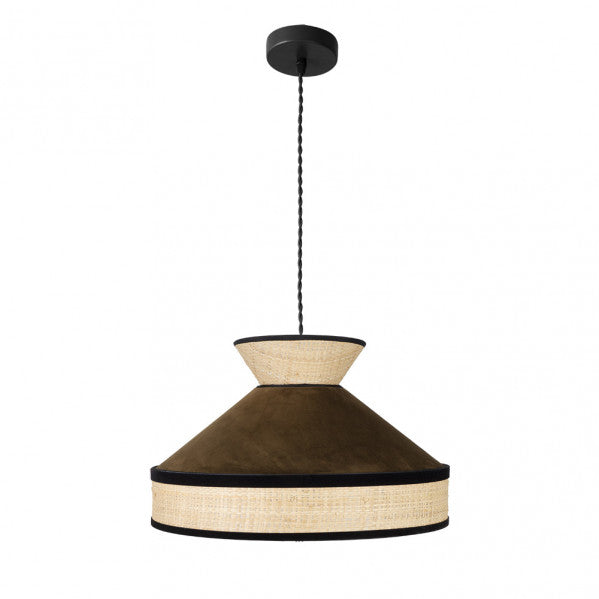 Colgante Fabrizio en natural y marrón de 40x40 cm de Abrila, lámpara textil moderna con luz difusa para decoración interior doméstica, referencia 179994002, estilo AI2 contemporáneo.
