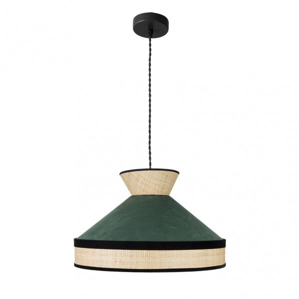 Colgante Fabrizio en acabado natural y verde de 40x40 cm de Abrila, lámpara moderna de metal y textil para decoración interior doméstica con luz difusa, modelo 179994006.