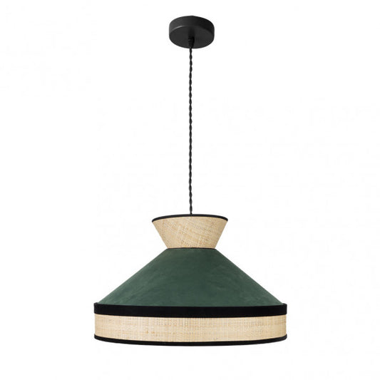 Colgante Fabrizio en acabado natural y verde de 40x40 cm de Abrila, lámpara moderna de metal y textil para decoración interior doméstica con luz difusa, modelo 179994006.