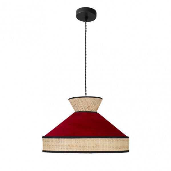 Lámpara colgante Fabrizio de Abrila en acabado natural y rojo, diseño moderno de metal y textil, 40x40 cm, ideal para decoración interior doméstica, referencia 179994007