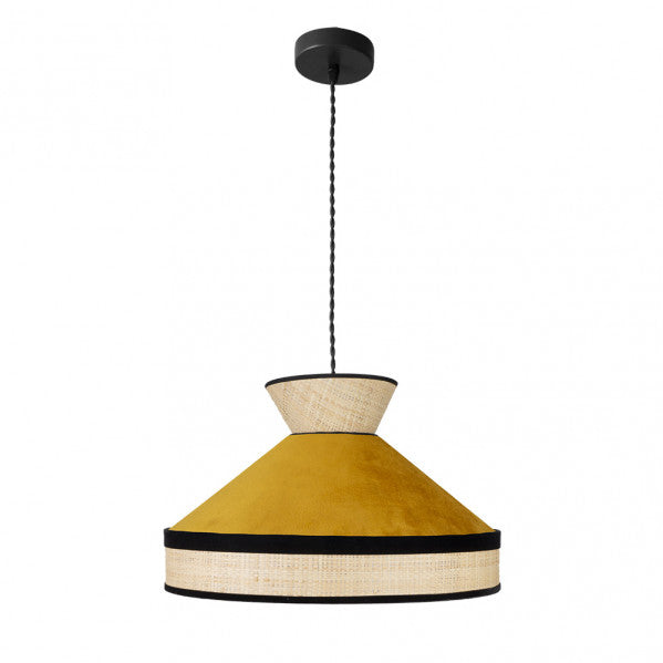 Colgante Fabrizio de Abrila en acabado natural y yema, lámpara colgante moderna de metal y textil 40x40 cm para decoración interior doméstica, código 179994050