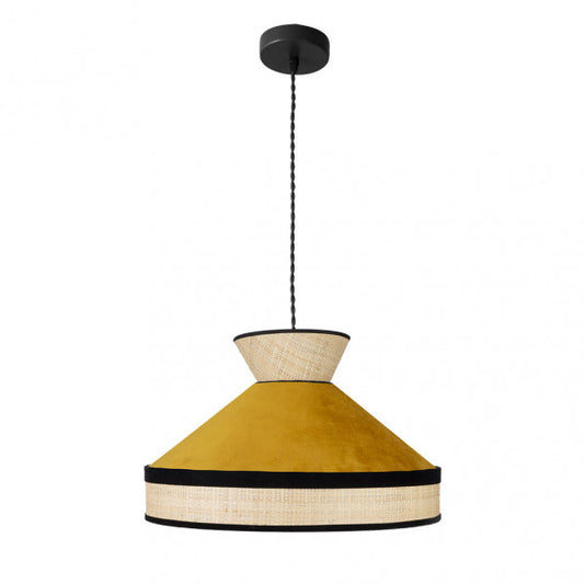 Colgante Fabrizio de Abrila en acabado natural y yema, lámpara colgante moderna de metal y textil 40x40 cm para decoración interior doméstica, código 179994050