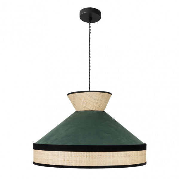 Lámpara colgante Fabrizio de Abrila en acabado natural y verde, diseño moderno de metal y textil, 50x50 cm para decoración interior doméstica