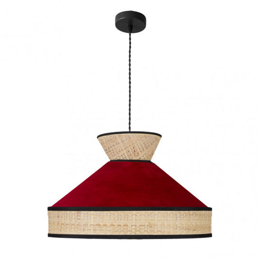 Lámpara colgante Fabrizio de Abrila en acabado natural y rojo, diseño moderno de metal y textil de 50x50 cm para iluminación difusa en decoración interior doméstica, modelo 179995007.