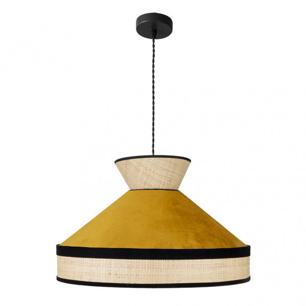 Colgante Fabrizio de Abrila en acabado natural/yema, lámpara colgante moderna de metal negro con difusor textil para luz difusa, ideal para decoración interior doméstica, modelo 50x50 cm, referencia 179995050.