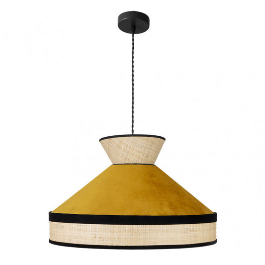 Colgante Fabrizio de Abrila en acabado natural/yema, lámpara colgante moderna de metal negro con difusor textil para luz difusa, ideal para decoración interior doméstica, modelo 50x50 cm, referencia 179995050.